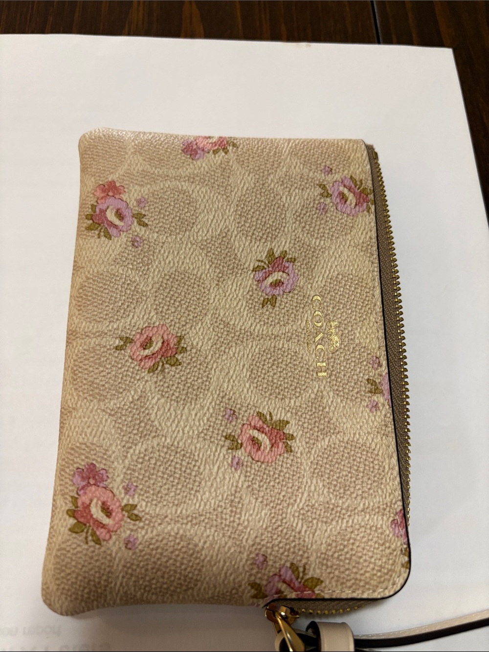 Authentic COACH Wristlet Clutch in Beige with Pink Floral Print fully lined